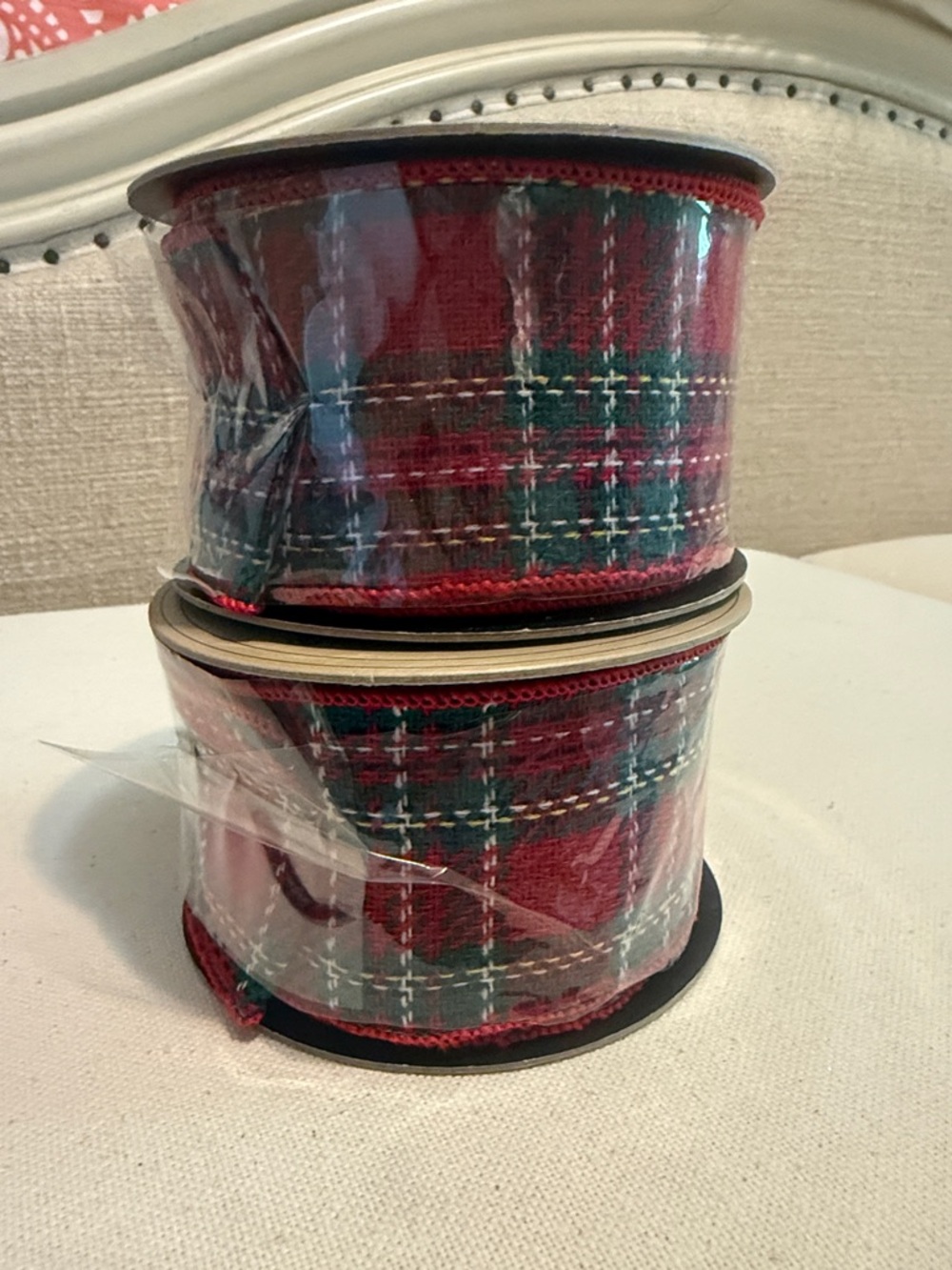 2 D. Stevens Red and Green Plaid Wired Ribbon - Classic Tartan Accent NWT 2.5x10